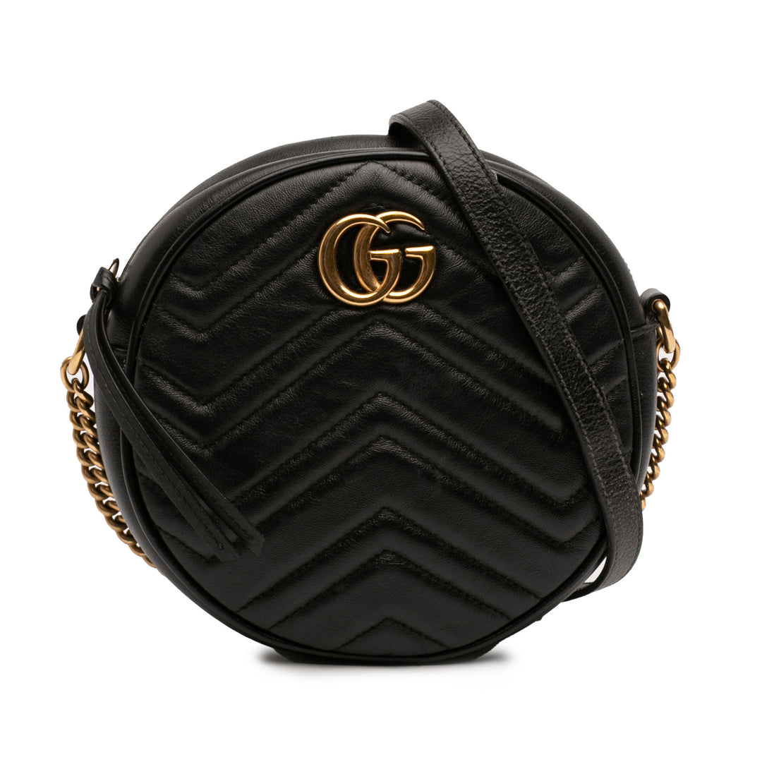 GG Marmont Matelasse Rond Sac Mini Cuir de veau Noir