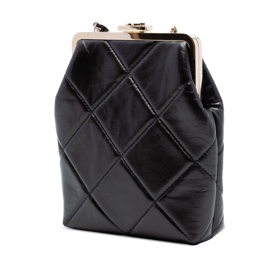 Chanel Small CC Matelassé Cuir d’agneau Kisslock Frame Pochette