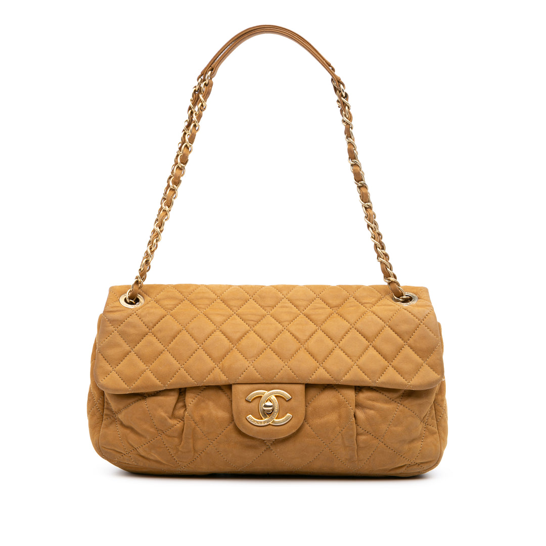 Large Iridescent Calfskin Chic Quilt Flap Brown - Gaby Paris