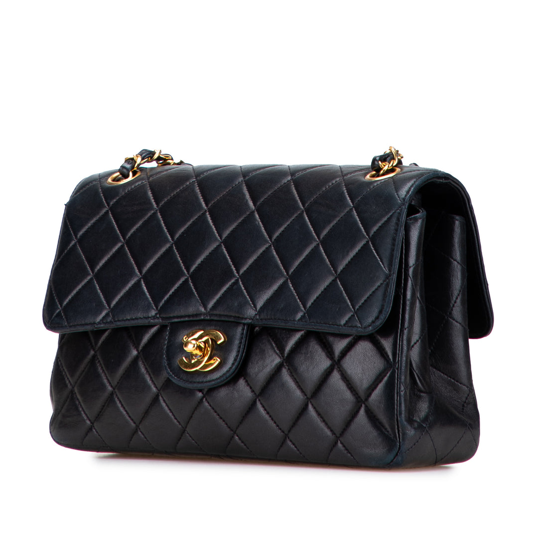 Medium Quilted Lambskin Double Sided Flap Black - Gaby Paris