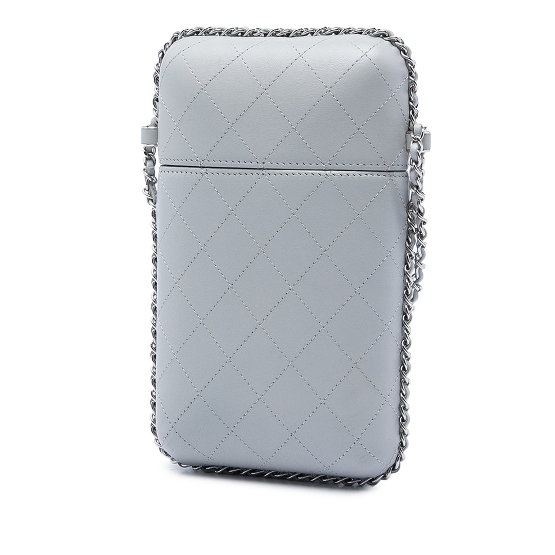 CC Matelassé Sac rond à chaîne Étui téléphone Cuir d'agneau Gris