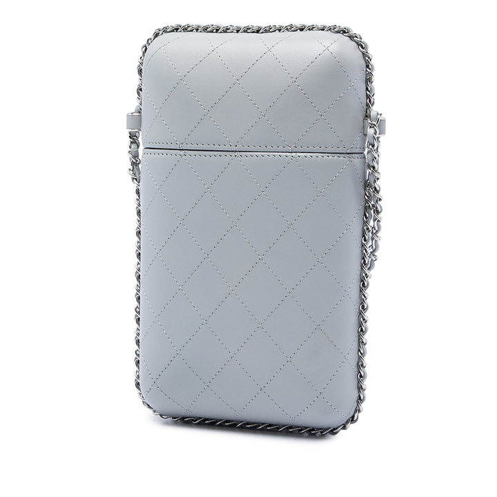 CC Matelassé Sac rond à chaîne Étui téléphone Cuir d'agneau Gris