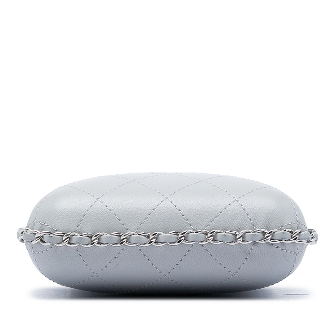 CC Matelassé Sac rond à chaîne Étui téléphone Cuir d'agneau Gris