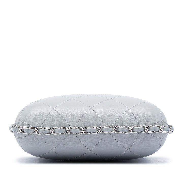 CC Matelassé Sac rond à chaîne Étui téléphone Cuir d'agneau Gris