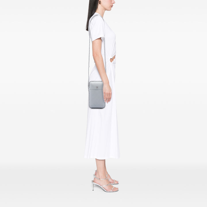 CC Matelassé Sac rond à chaîne Étui téléphone Cuir d'agneau Gris
