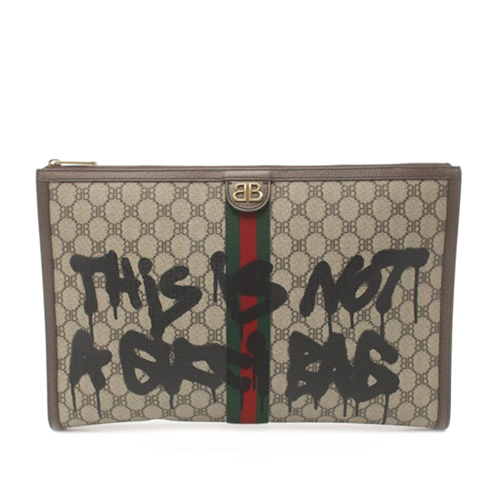 Gucci The Hacker Project Graffiti BB Supreme Clutch Brown - Gaby Paris