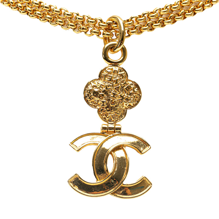 Gold Plated Double Chain CC Pendant Necklace Gold - Gaby Paris