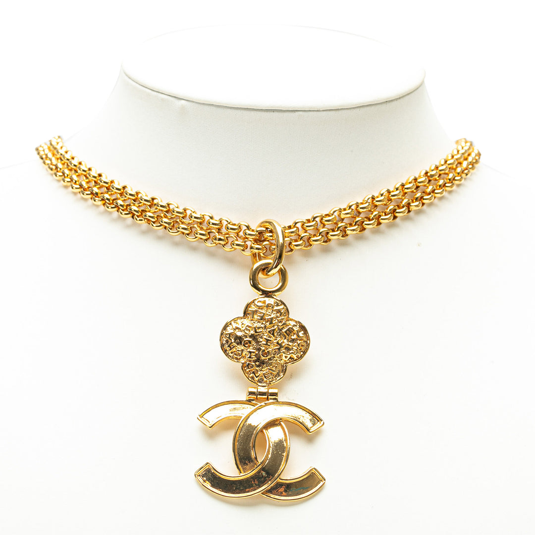 Gold Plated Double Chain CC Pendant Necklace Gold - Gaby Paris