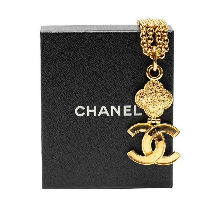 Gold Plated Double Chain CC Pendant Necklace Gold - Gaby Paris