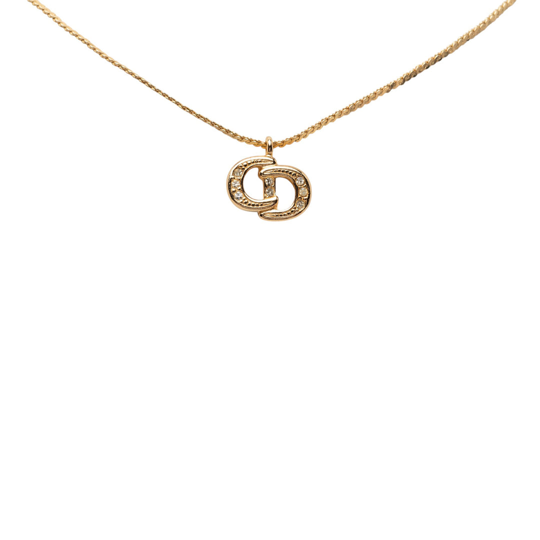 Dior plaqué Strass CD Logo Pendant Collier