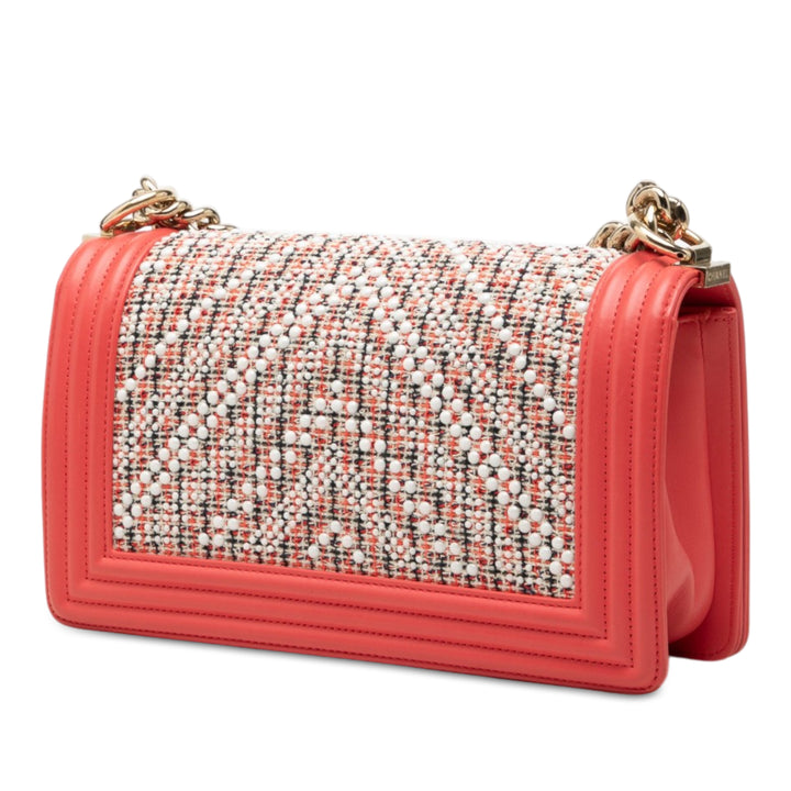 Chanel Chevron et Perle Boy à rabat Petit Tweed Rose – vue 2 – GABY PARIS