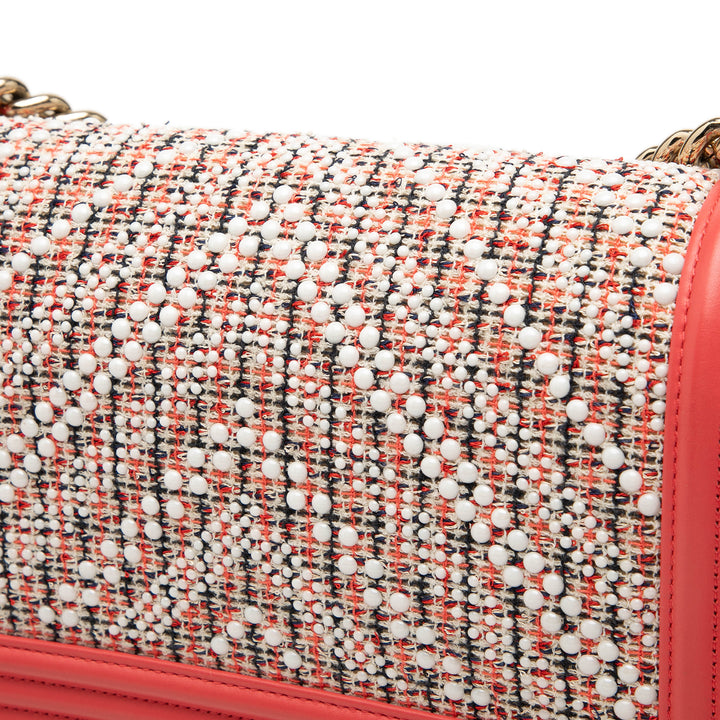 Chanel Chevron et Perle Boy à rabat Petit Tweed Rose – vue 7 – GABY PARIS