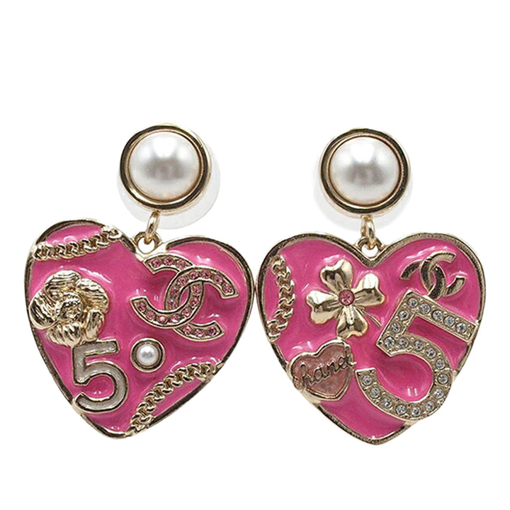 Chanel CC plaqué Perles fantaisie Heart fermoir poussette Boucles d’oreilles