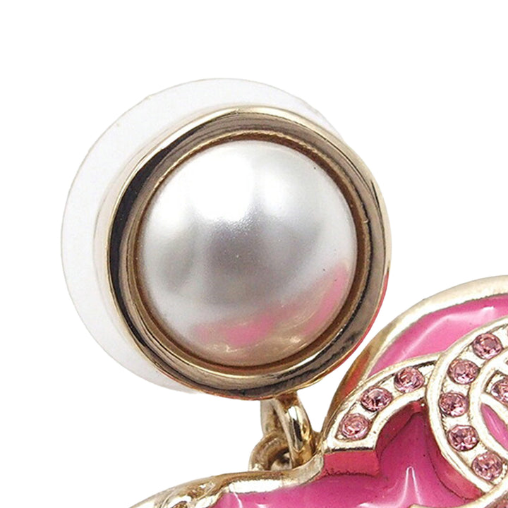 Chanel CC plaqué Perles fantaisie Heart fermoir poussette Boucles d’oreilles