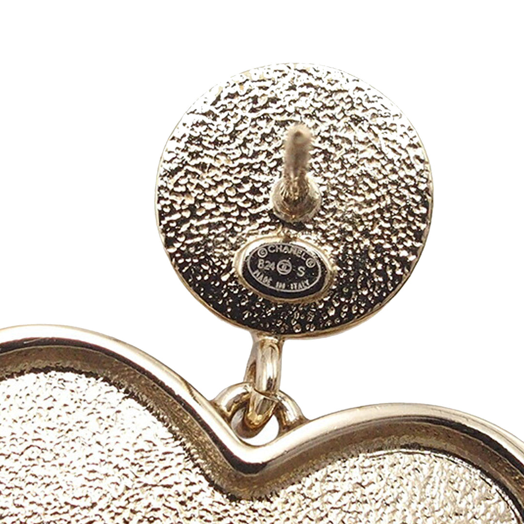 Chanel CC plaqué Perles fantaisie Heart fermoir poussette Boucles d’oreilles