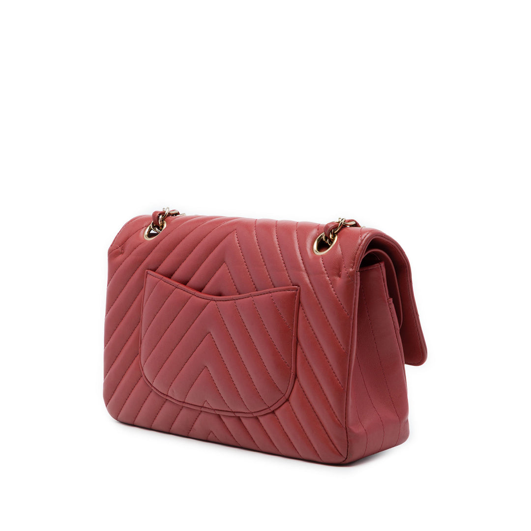Classic Chevron Double rabat Moyen Cuir d'agneau Rouge