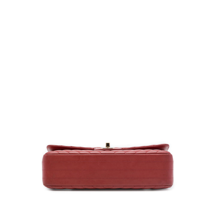 Classic Chevron Double rabat Moyen Cuir d'agneau Rouge