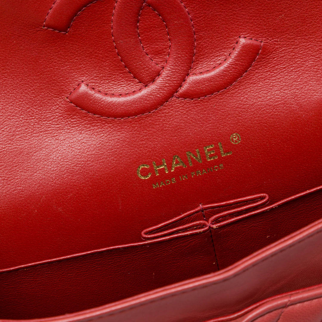 Classic Chevron Double rabat Moyen Cuir d'agneau Rouge