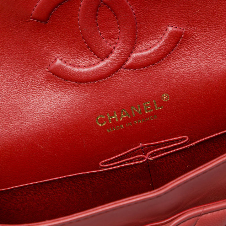 Classic Chevron Double rabat Moyen Cuir d'agneau Rouge