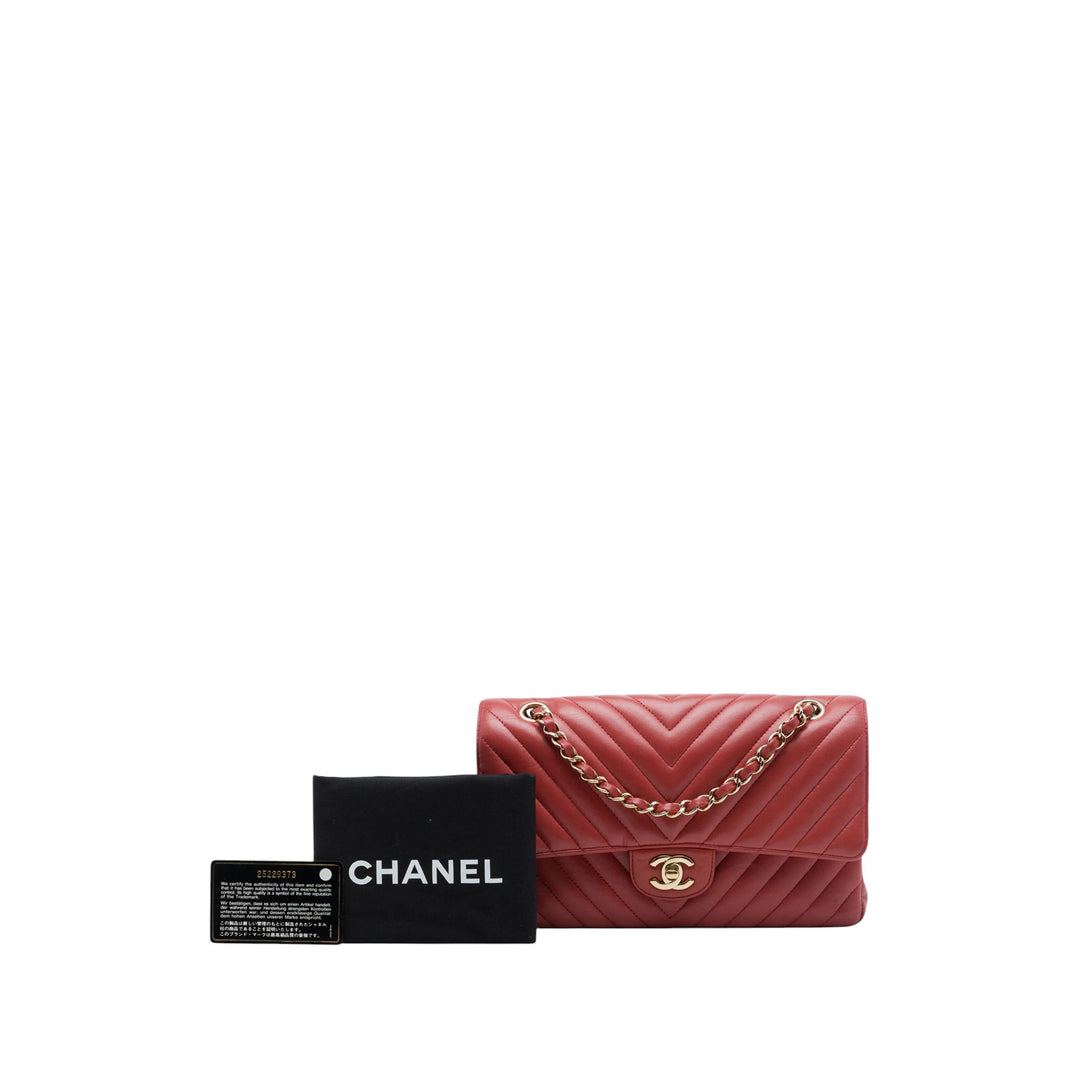 Classic Chevron Double rabat Moyen Cuir d'agneau Rouge