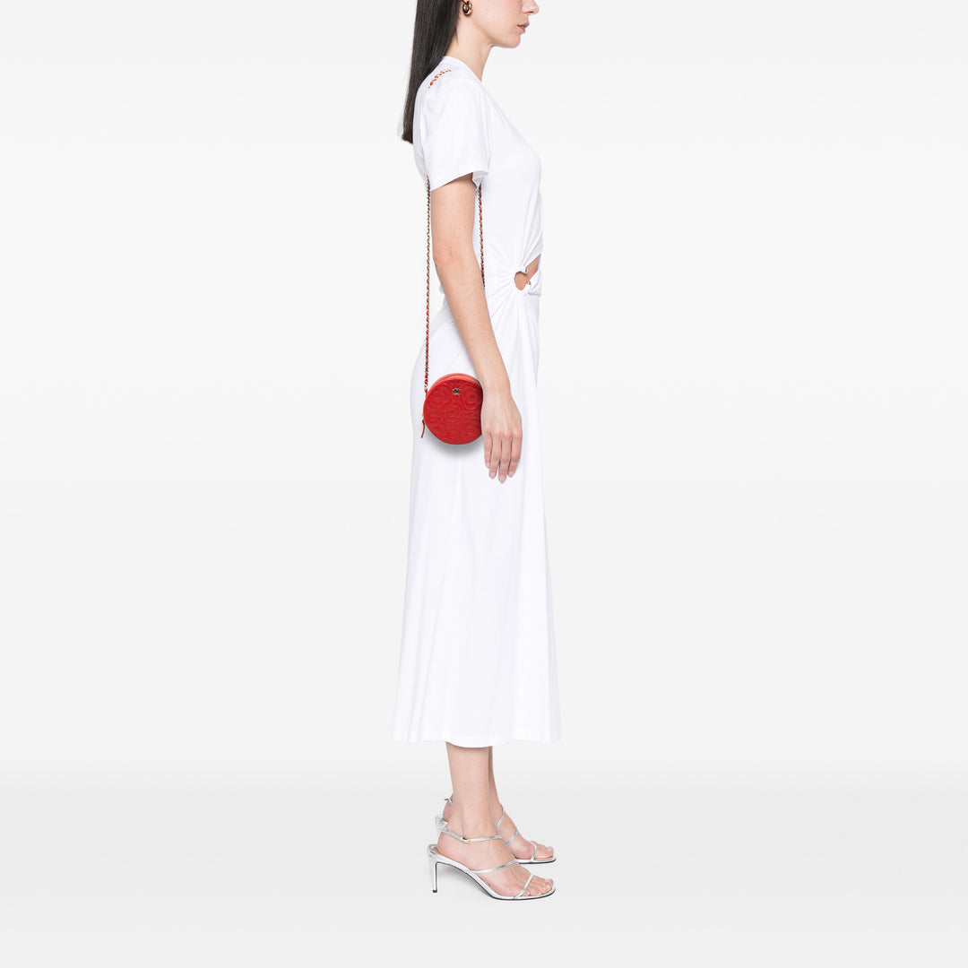 Chanel CC Cuir de chèvre Camellia Rond Pochette avec chaîne