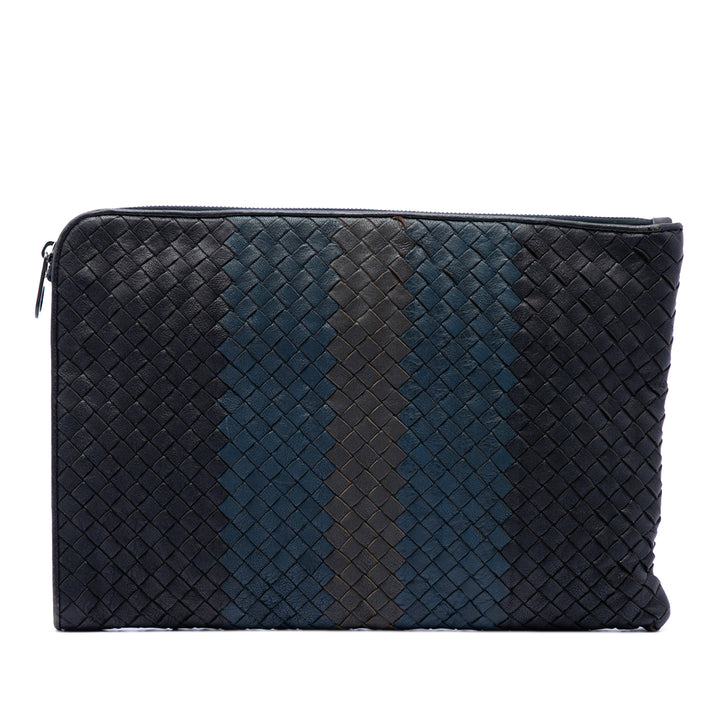 Tricolore Intrecciato Nappaleder-Pochette Schwarz