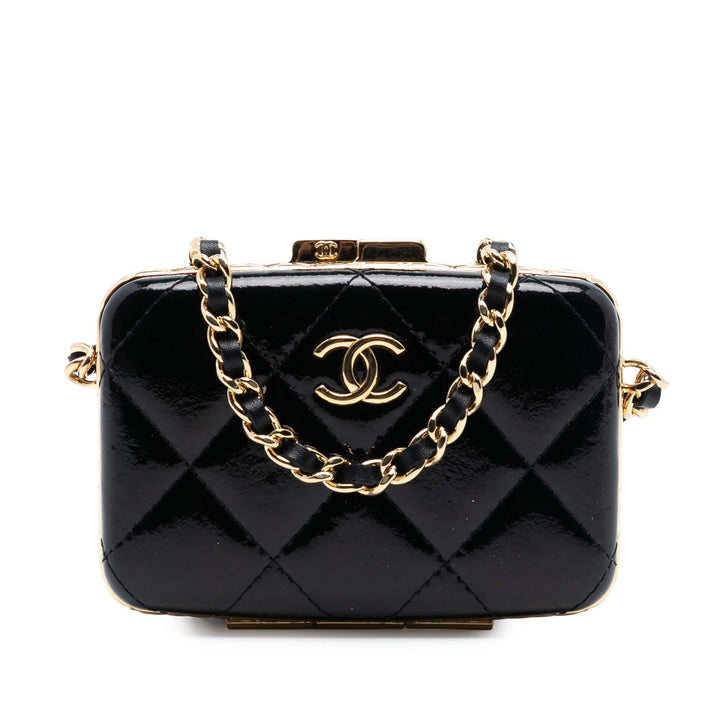 Chanel Small Glazed Cuir de chèvre Boîte avec chaîne