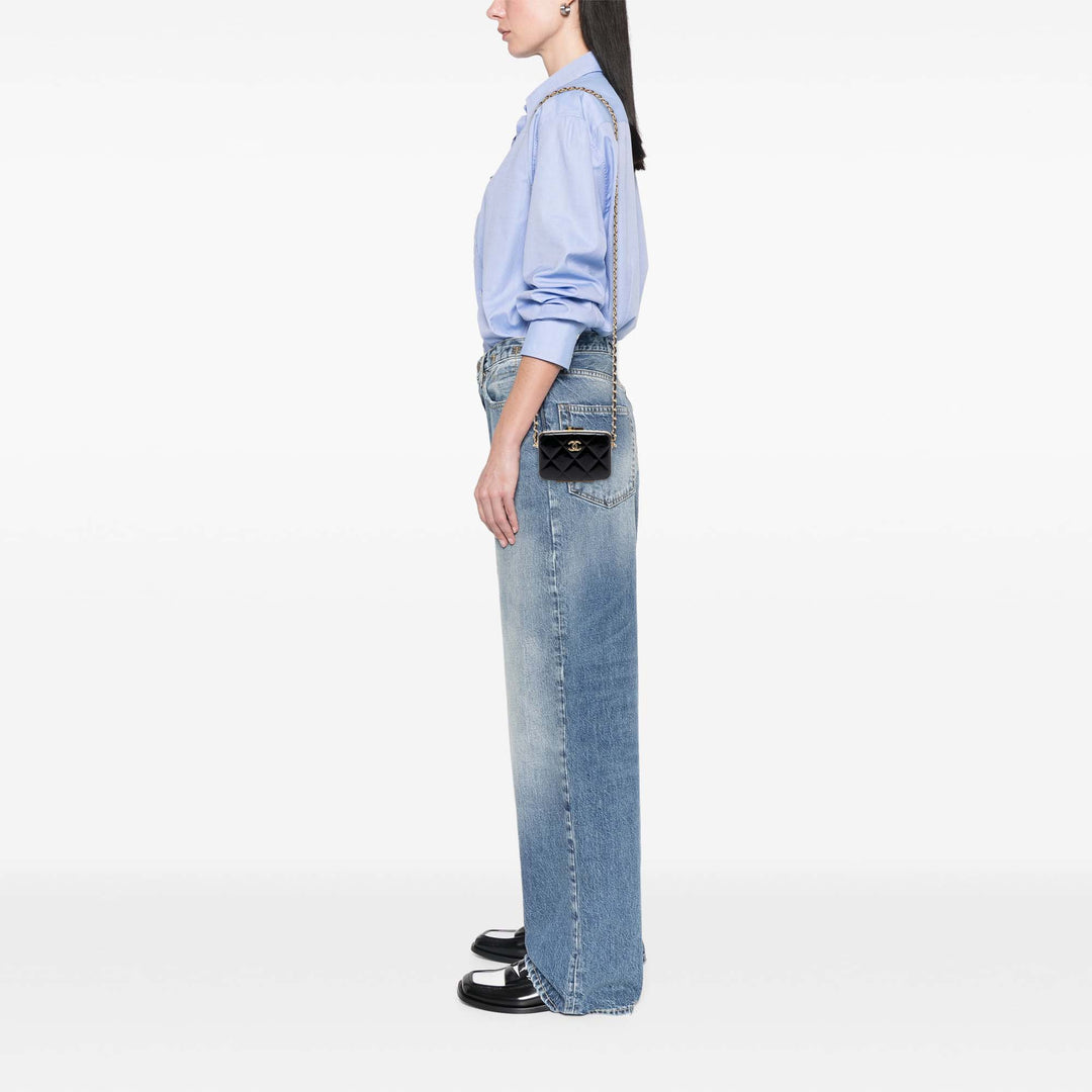 Chanel Small Glazed Cuir de chèvre Boîte avec chaîne