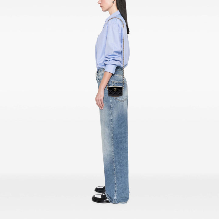 Chanel Small Glazed Cuir de chèvre Boîte avec chaîne