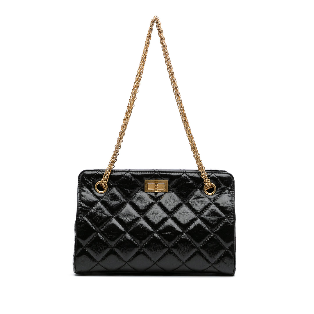 Reissue 2.55 Glazed Crackled Calfskin Shopping Bag Black - Gaby Paris