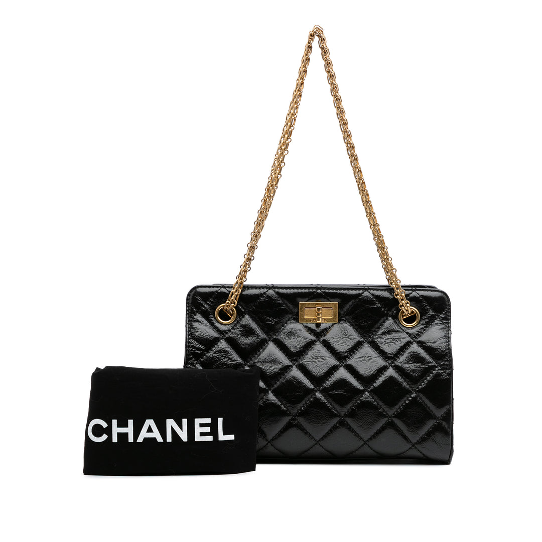 Reissue 2.55 Glazed Crackled Calfskin Shopping Bag Black - Gaby Paris