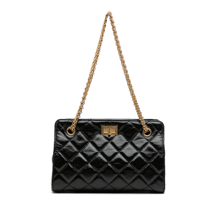 Reissue 2.55 Glazed Crackled Calfskin Shopping Bag Black - Gaby Paris