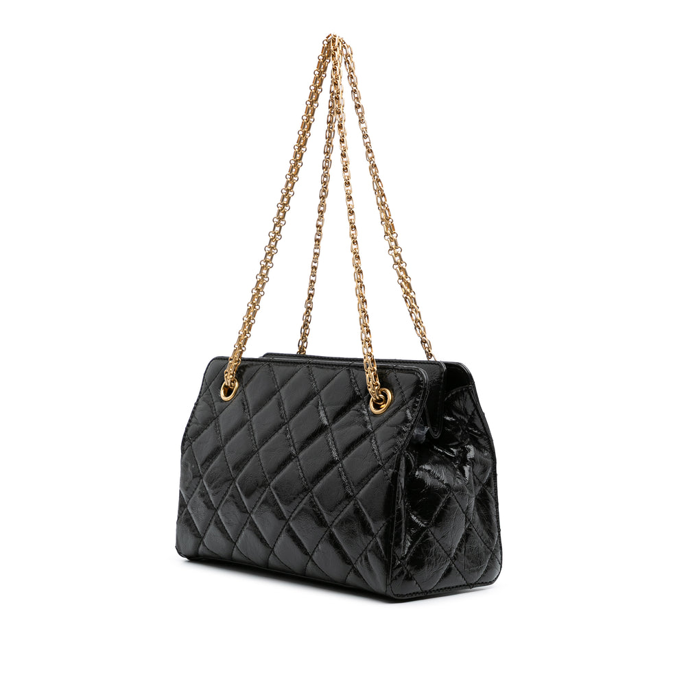 Reissue 2.55 Glazed Crackled Calfskin Shopping Bag Black - Gaby Paris