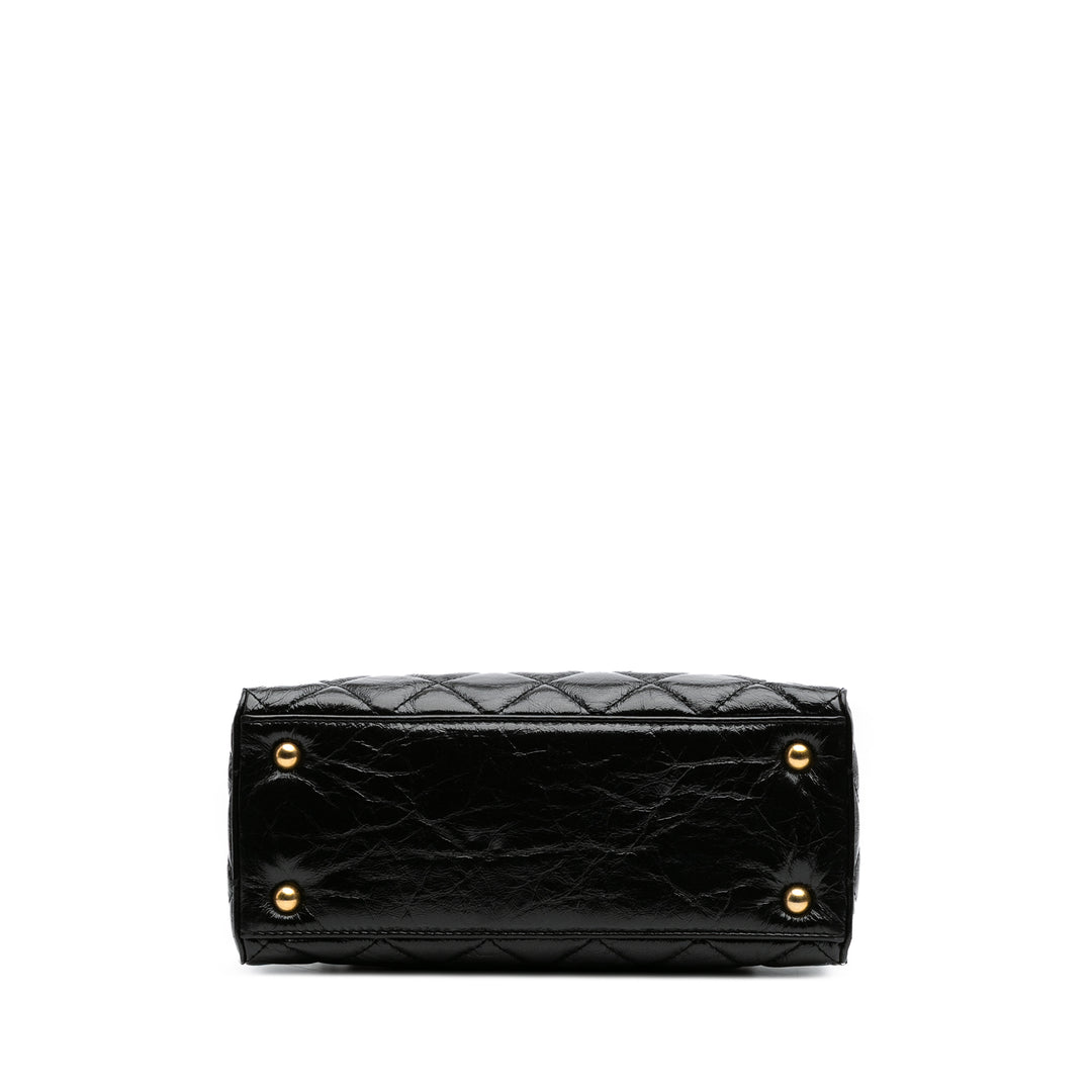 Reissue 2.55 Glazed Crackled Calfskin Shopping Bag Black - Gaby Paris