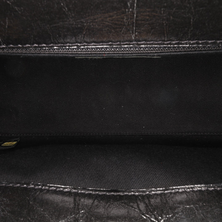 Reissue 2.55 Glazed Crackled Calfskin Shopping Bag Black - Gaby Paris