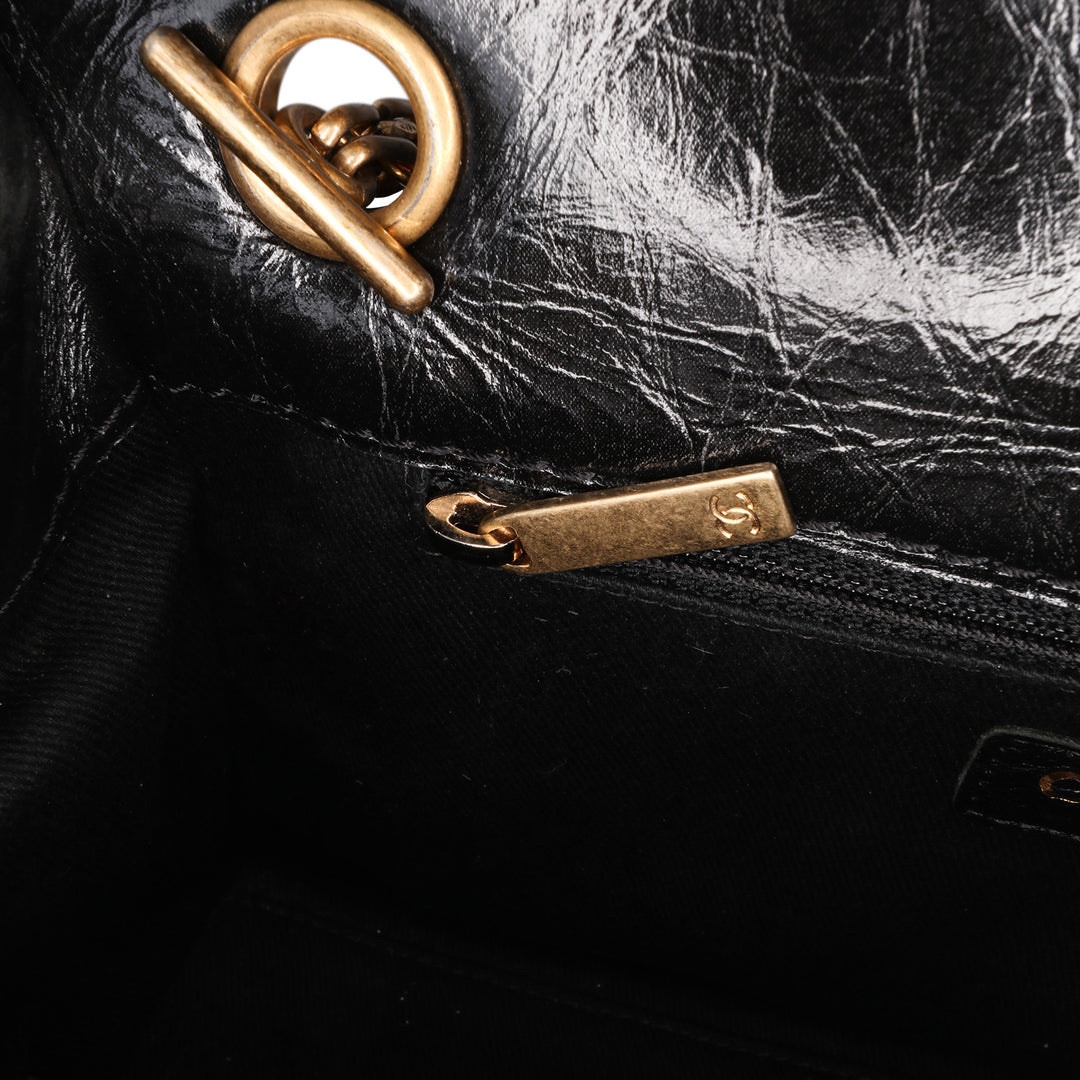Reissue 2.55 Glazed Crackled Calfskin Shopping Bag Black - Gaby Paris