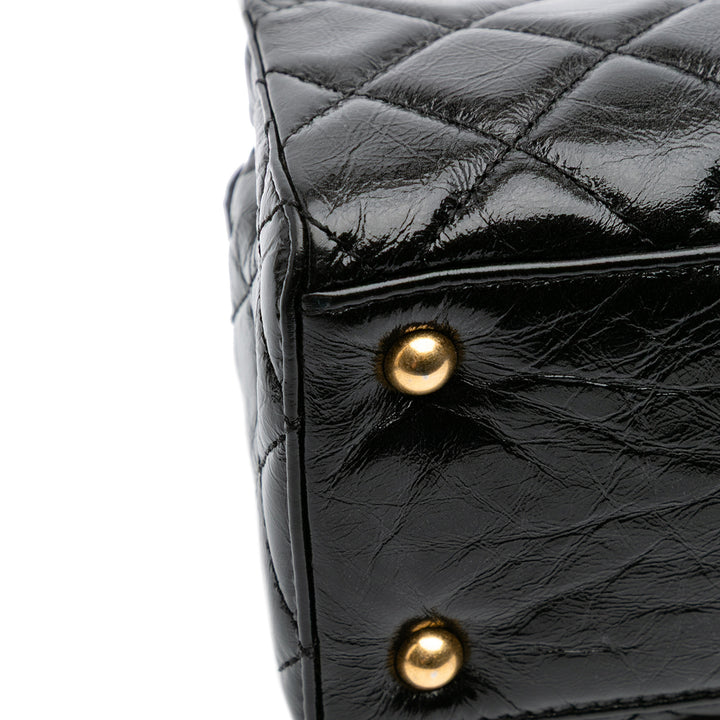 Reissue 2.55 Glazed Crackled Calfskin Shopping Bag Black - Gaby Paris