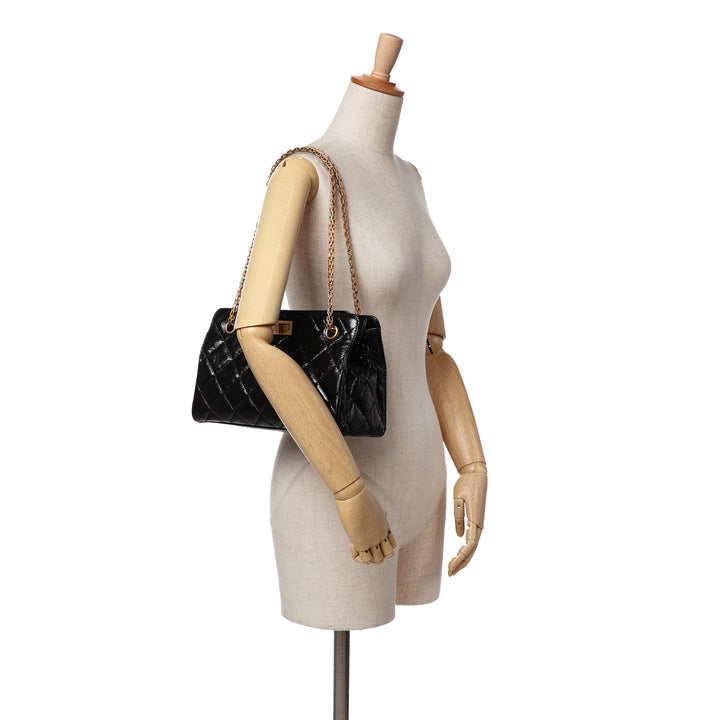 Reissue 2.55 Glazed Crackled Calfskin Shopping Bag Black - Gaby Paris