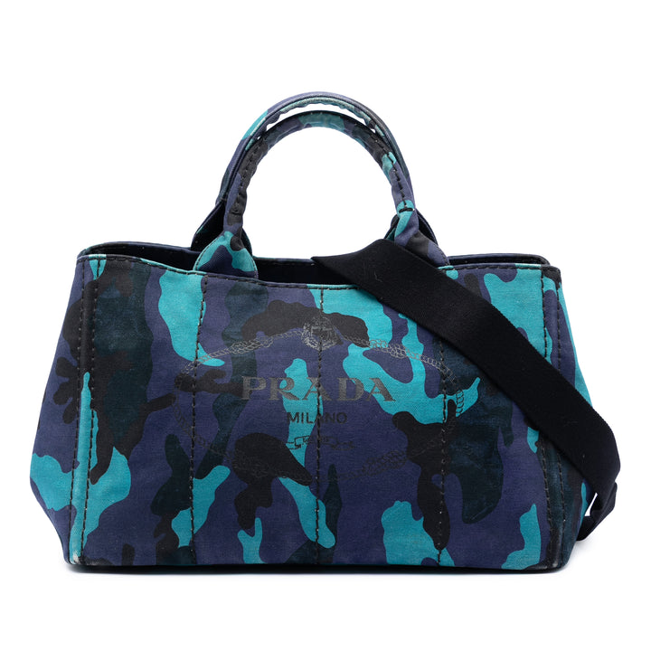 Prada Cabas Canapa Logo Camouflage Bleu – vue principale – GABY PARIS