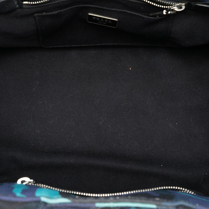 Prada Cabas Canapa Logo Camouflage Bleu – vue 4 – GABY PARIS