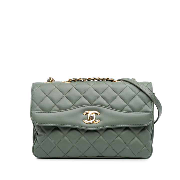 Medium Quilted Lambskin Daily Companion Flap Green - Gaby Paris