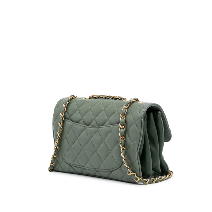 Medium Quilted Lambskin Daily Companion Flap Green - Gaby Paris