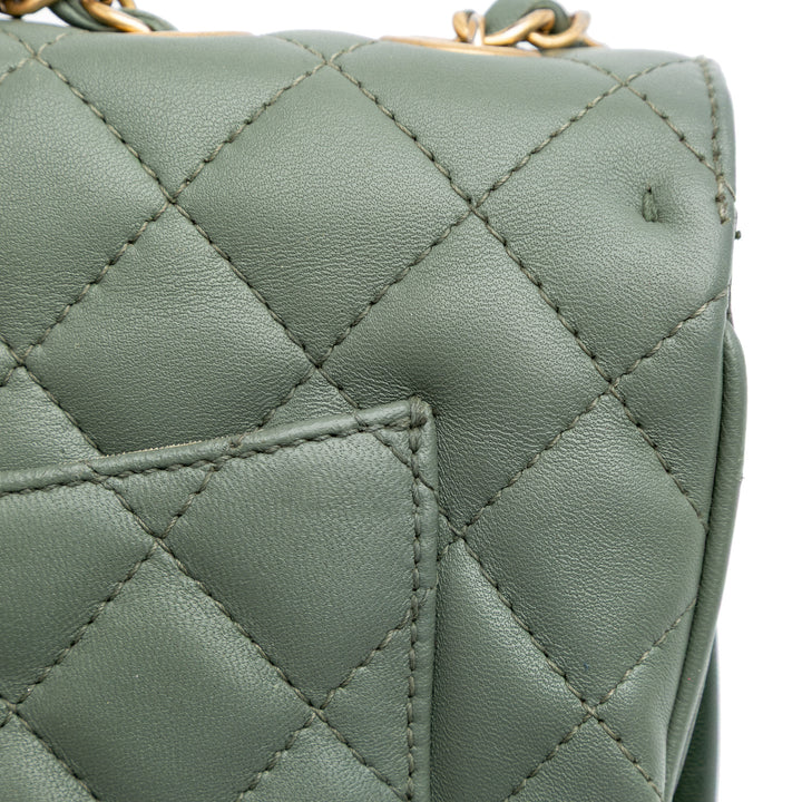 Medium Quilted Lambskin Daily Companion Flap Green - Gaby Paris