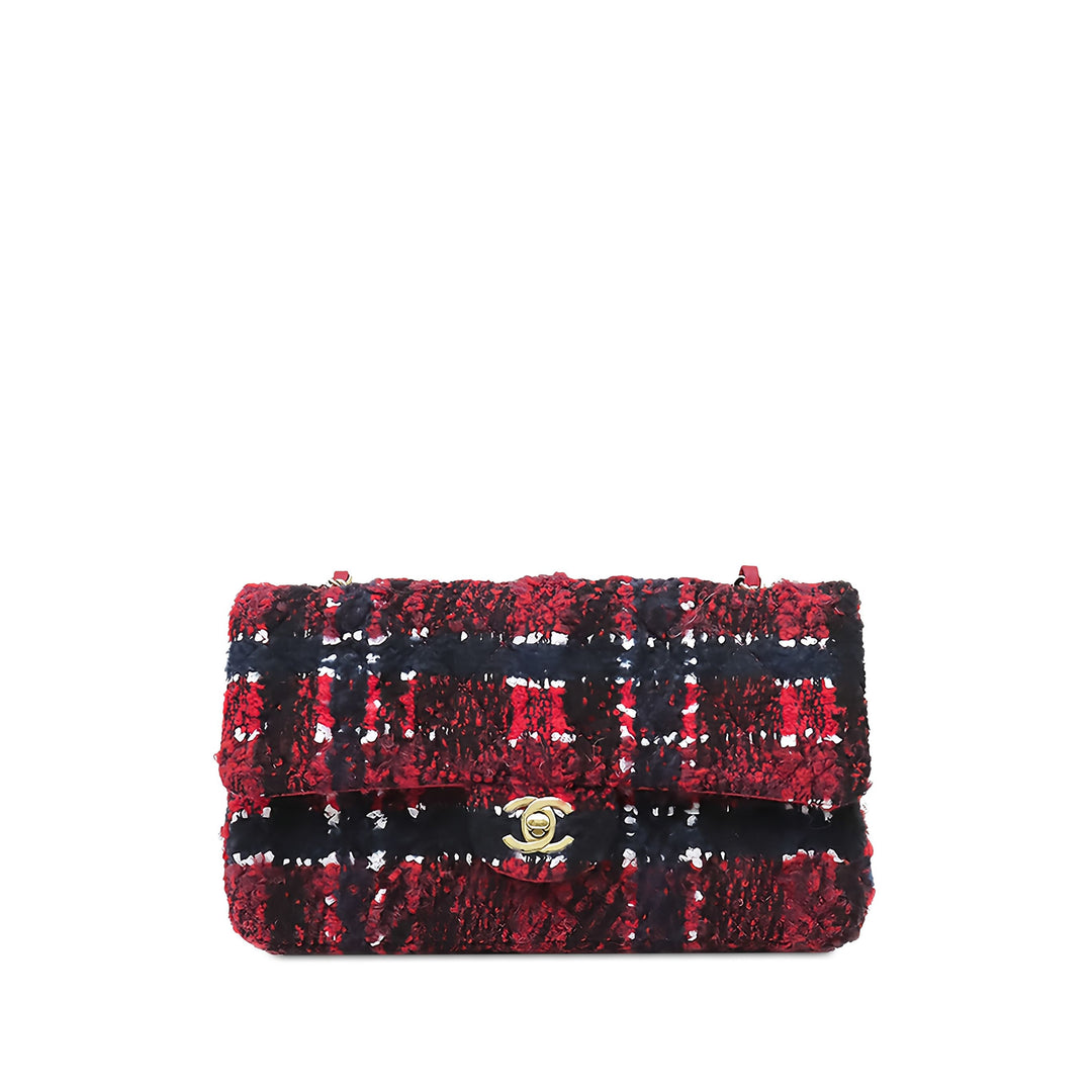 Chanel Classic Double rabat Moyen Tweed Rouge – vue principale – GABY PARIS