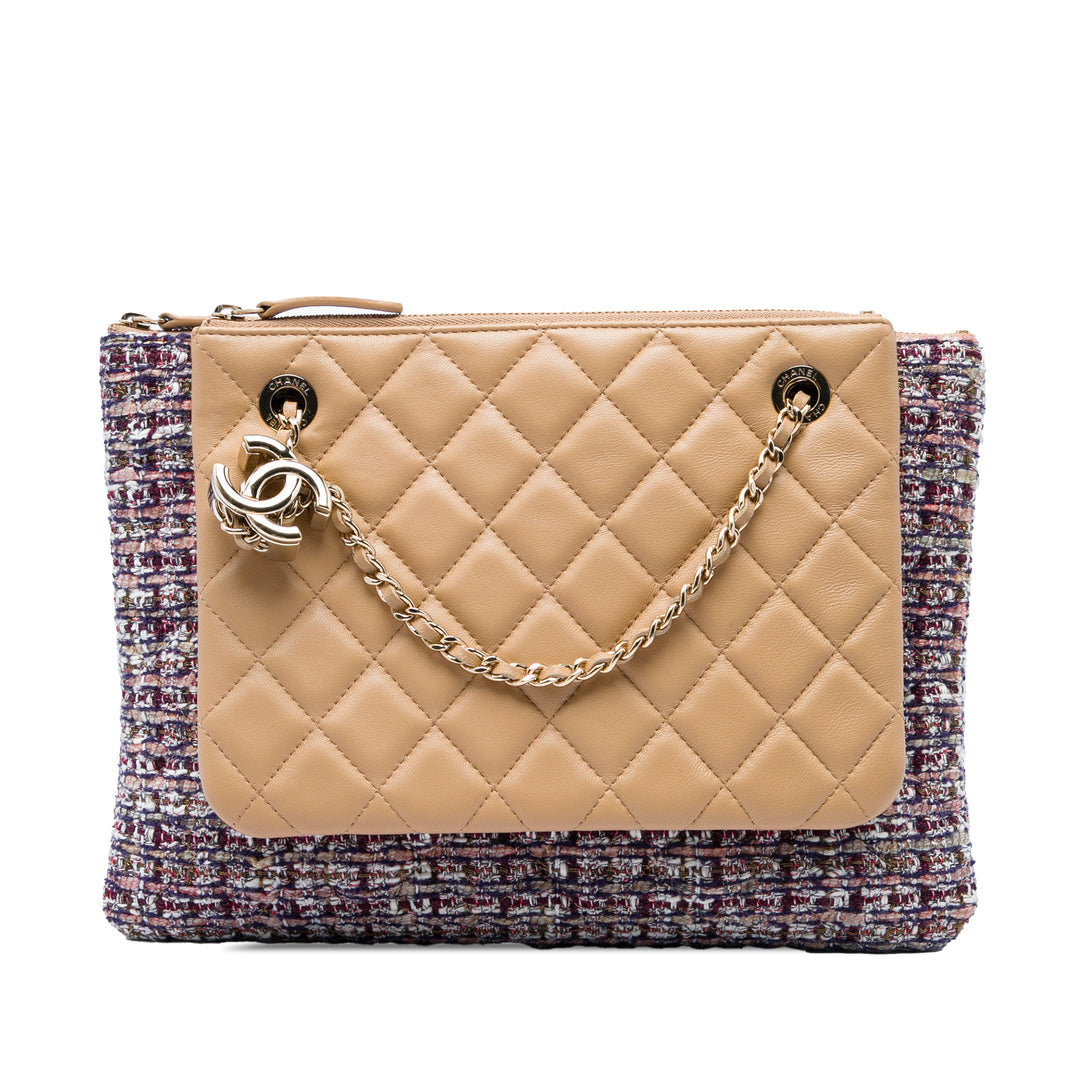 Chanel Étui Matelassé et Double avec chaîne Cuir d'agneau Marron – vue principale – GABY PARIS