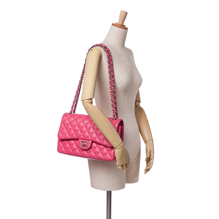 Jumbo Classic Lambskin Double Flap Pink - Gaby Paris