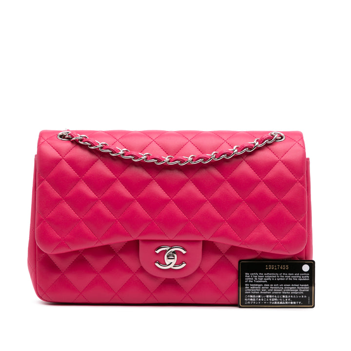 Jumbo Classic Lambskin Double Flap Pink - Gaby Paris