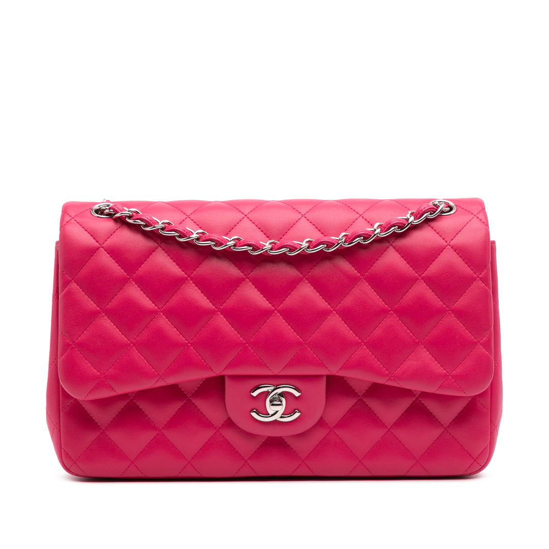 Jumbo Classic Lambskin Double Flap Pink - Gaby Paris