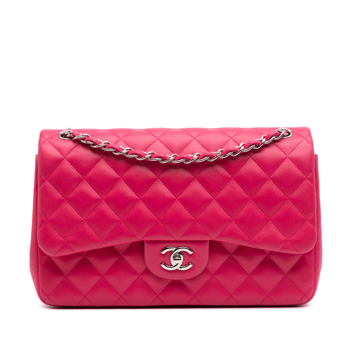 Jumbo Classic Lambskin Double Flap Pink - Gaby Paris