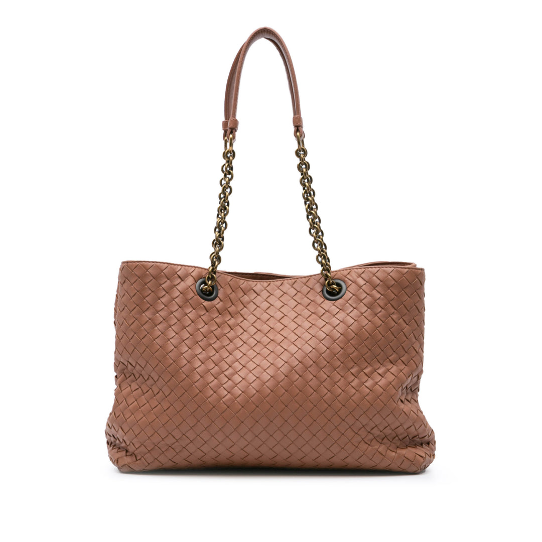 Large Nappa Intrecciato Classic Chain Strap Tote Pink - Gaby Paris
